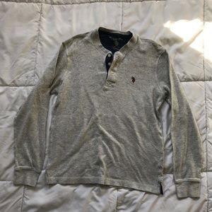 Men’s Polo Gray Waffle Long Sleeve Shirt - Medium